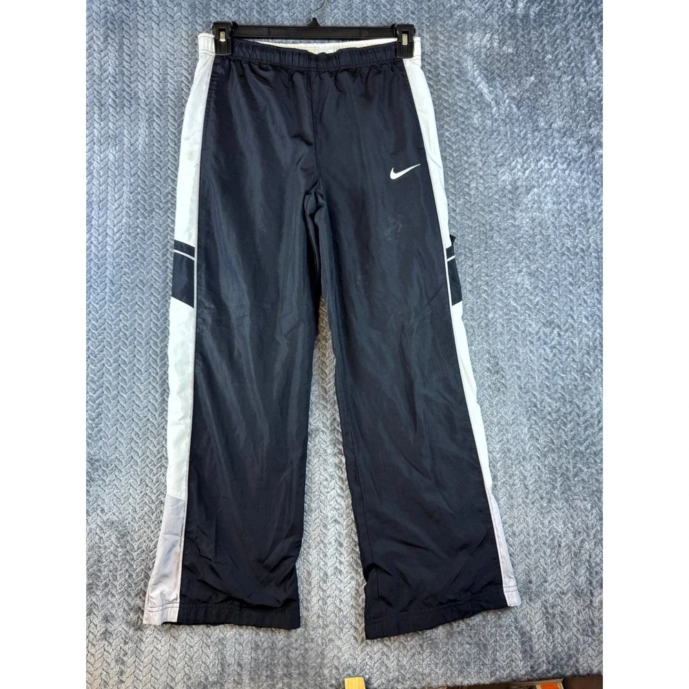Nike Track Pants Boys Large 14/16 Black White Swoosh Logo Ankle Zip Athletic